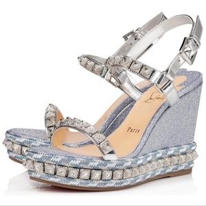 Authentic- Christian Louboutin Pira Ryad Glitter Wedge Sandals